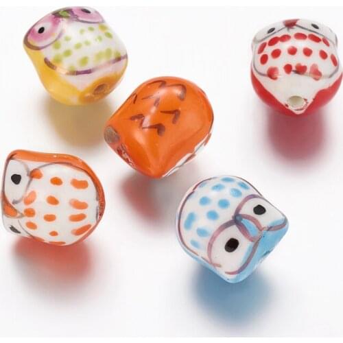200pcs Mixed Color Owl Shape Famille Rose Porcelain Handmade Porcelain Bead for Jewelry Making DIY Bracelet 17x15x13mm Hole: 3mm