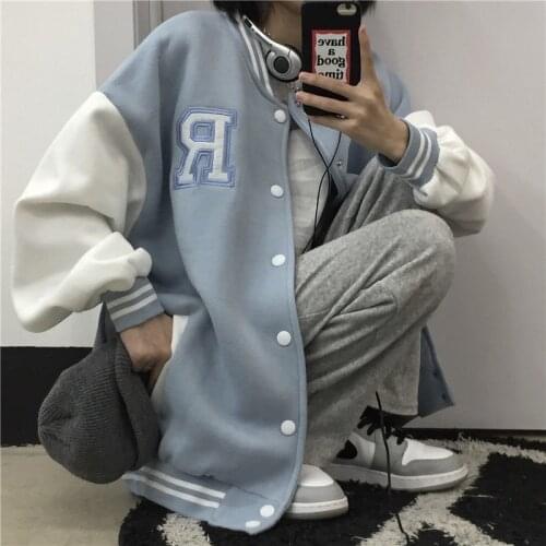 2021 new trend INS American style retro baseball coat women loose splicing contrast color couples jacket