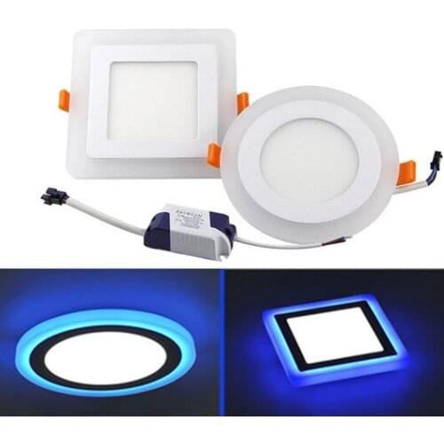 3 Model Round Square blue+white double color Led Panel Light 6w/9w/16w/24W AC85-265V Recessed LED Ceiling downlight down lights