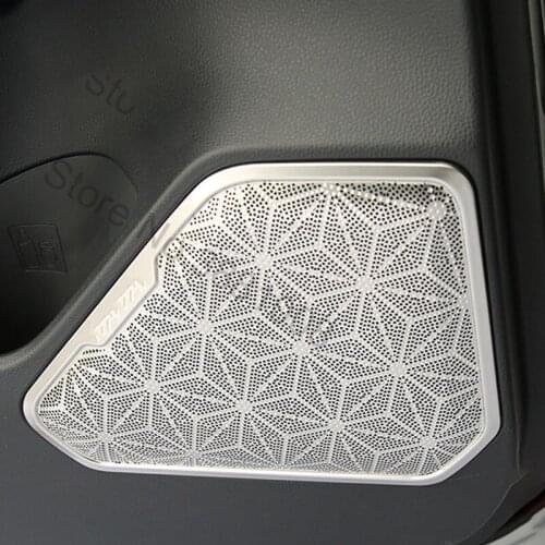 Car Interior Door Speaker Audio Horn Cover Trim Frame Sticker Styling 4pcs Stainless Steel for Toyota RAV4 2019 2020 Accessories