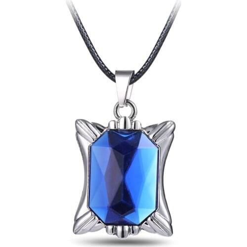 Anime Jewelry Black Butler Ciel Blue Crystal Pendant Necklaces Women Collares Blue Stone Ncklace
