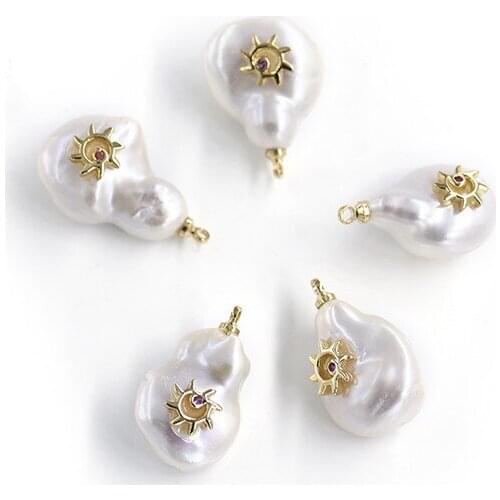 White coin freshwater pearl coin unique zircon pendant for DIY jewelry making loose beads FPPJ wholesale nature