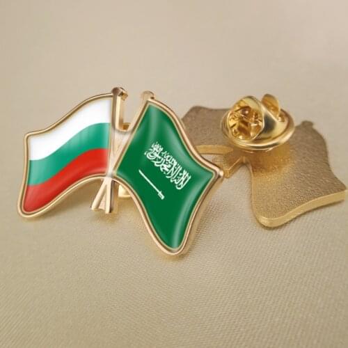 Bulgaria and Saudi Arabia Crossed Double Friendship Flags Lapel Pins Brooch Badges