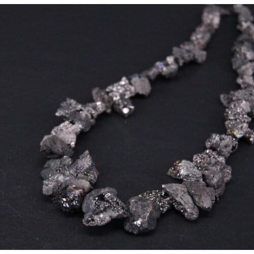 15.5"strand Gun Black Titanium Natural Quartz Geode Drusy Rough Nugget Loose Beads,Raw Crystal Agates Druzy Chip Pendant Jewelry