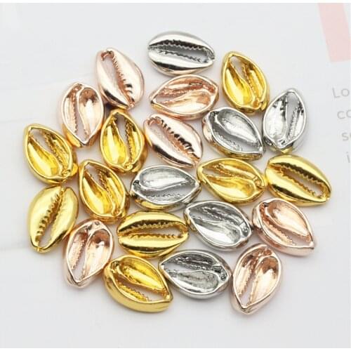 12pcs Gold Cowry Silver Shell Beads Freeform Conch Pendant Bracelet Connector Cowrie Beads for Screw Necklace Jewelry Making