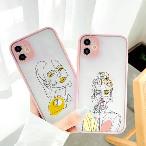 Line Design Pattern Girl Phone Case For iPhone XS MAX SE 2020 11 12 Pro Max 6s 7 8 Plus X XR Shell Camera Protection Hard Cover