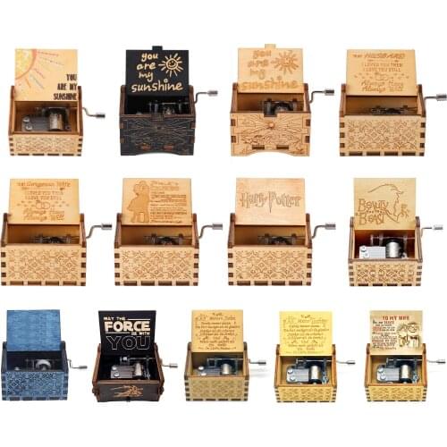 Engraved Color Wooden Hand Crank Music Box Perfect Gift for Wife - You Are My Sunshine Birthday Present Christmas Gift