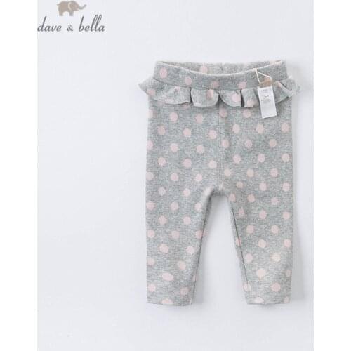 DBS14481 dave bella autumn baby girls fashion ruched dots pants children full length kids pants infant toddler trousers