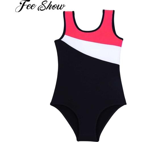 Kids Girls Sleeveless Color Block Ballet Dance Gymnastics Leotard Jumpsuit Dance Wear Children Ballet Practice Dancing Costume