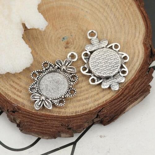 DoreenBeads Fashion Zinc Based Alloy Cabochon Settings Pendants Oval Antique Bronze Flower (Fits 12mm Dia.) 30mm x 21mm, 20 PCs