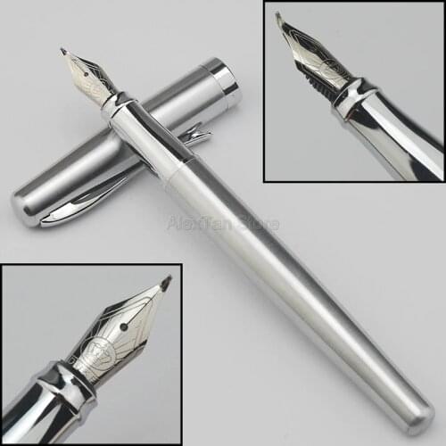 Duke Business Stainless Steel Calligraphy Fountain Pen 209 Advanced Pure Silver Color Writing Gift Fountain Pens