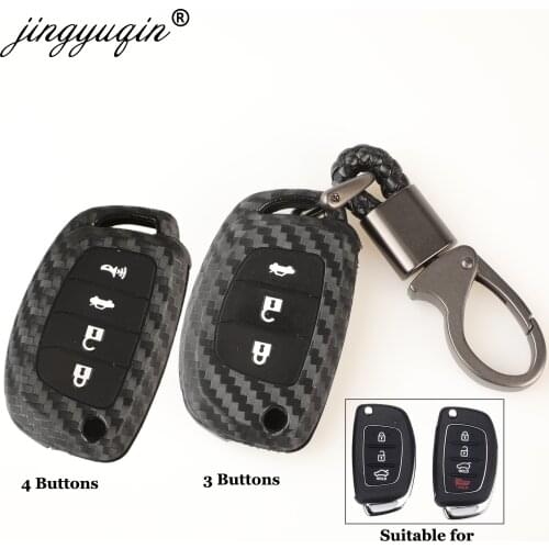 Jingyuqin Fiber Car Key Case For Hyundai Tucson Santa fe Elantra Sonata i30 i40 i25 ix35 Flip Remote Fob Carbon Cover Keycahin
