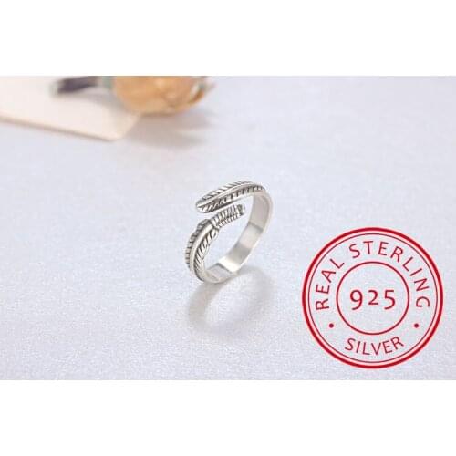 Retro New Arrival 925 Sterling Silver Feather Ring for Women Jewelry Fashion Open Adjustable Finger Ring anillos Free Shipping