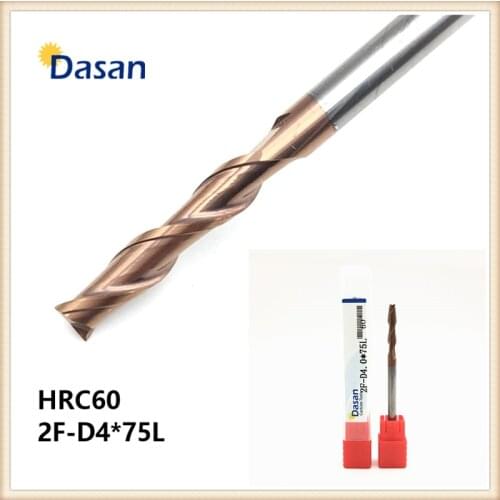 5pcs HRC60 2F-D4*75L Flat End Mill 4mm Solid Carbide Two Flutes Spiral TiAlN Coated Endmills CNC Indexable Milling Cutter Set