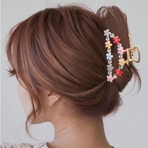 Colorful Flower Rhinestone Hair Clip For Women Hair Grab Girls Barrettes Hairpin Hair Claw Comb Female Hair Accessories