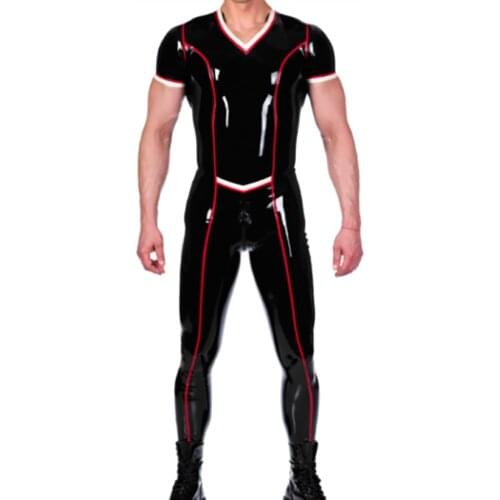 Latex Gummi Male Catsuit Back Zip Tight Rubber Fetish Party Bodysuit Handmade Plus Size Custom Made Dance Jumpsuit S-LCM184