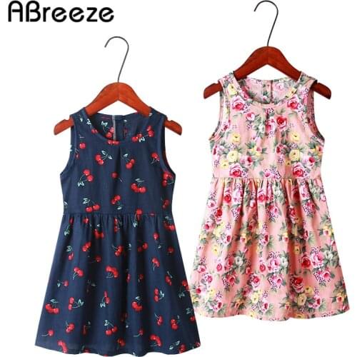 Summer girls clothing New 2T 8Y 10Y color blue yellow flower print dresses for girls fashion cotton kids girls vest dresses