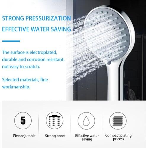 Shower Head Chrome Finish Surface 5 Mode Setting Rainfall Hand Spray Pressurize Water Saving Bath Sprayer