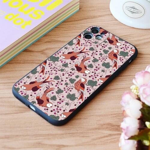 For iPhone Vintage Style Bird Berries Pattern Print Soft Matt Apple iPhone Case 6 7 8 11 12 Plus Pro X XR XS MAX SE