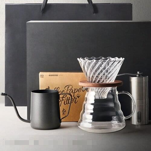 New Arrival Household V60 Drip Paper Holder Set Coffee Filter Paper Glass Coffee Pot Mini Grinder Hot Sale Coffee Set Four-Piece