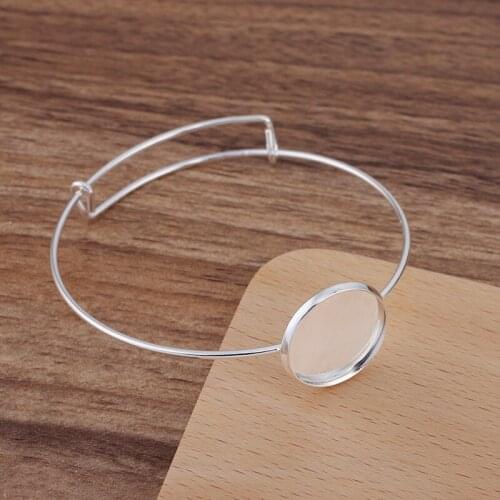 20pcs Bracelet Settings Iron Metal Wired with 12mm 20mm Round Bezel Resin Cabochons Adjustable Bangle DIY Findings Silver tone