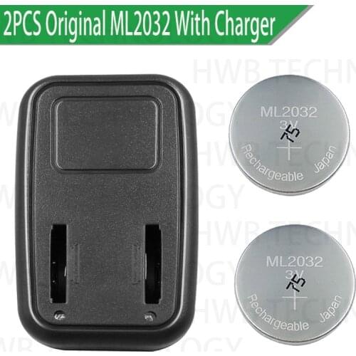2PCS/LOT New Original ML2032 3V Rechargeable lithium battery + ML2032 charger Free shipping
