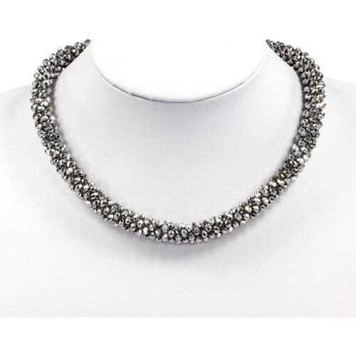 2016New chokers trendy match crystal choker necklace women jewelry big handmade Weaving beads jewelry statement necklace