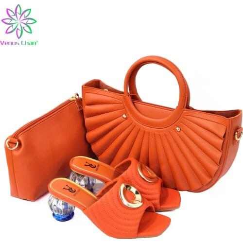 New Arrival Womens Dress Sandals 2020 Bag and Shoe Woman Wedding High Quality African Wedding Italian Shoe and Bag Sets Decorate