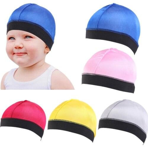 New Elastic Band Silky Satin Kids Bonnet Children Baby Dome Wave Caps Elastic Stretch Hair Cover Hat Night Sleep Cap For 3-8Y
