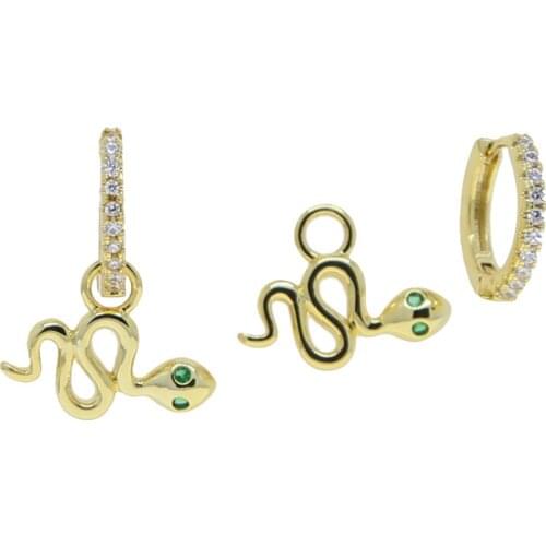 Charm dangle drop earring cute lovely small snake pendant Gold color cz fashion earring