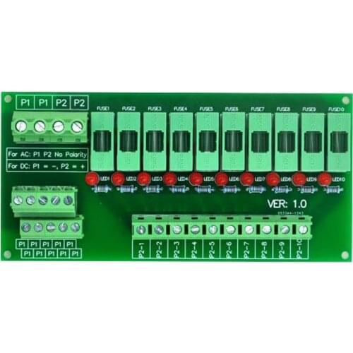 DIN Rail Mount 10 Position Power Distribution Fuse Module Board, For AC/DC 5~48V