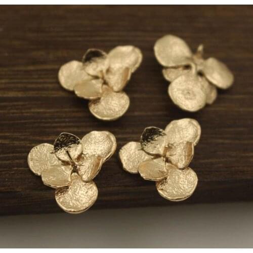 30pcs Petals Flower Leaf Charms Pendant with Half Hole Pins Beads Caps Quality Metal Gold Color DIY Hair Jewelry Accessories