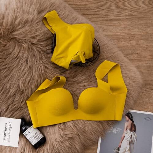 Simple glossy underwear adjustable bralette breathable gathers breast milk adjustment bra set women U type push up lingerie