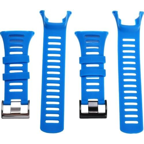 Rubber Replacement Watchband Mens Sports Silicone Wristband Strap Stainless Steel Buckle Watch Accessories Tool Black/Silver