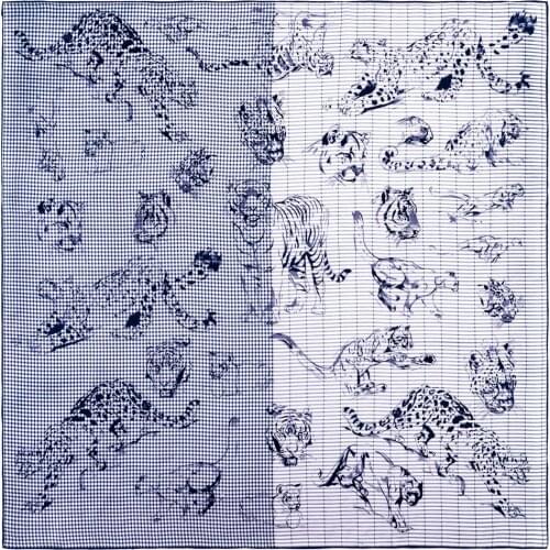 Leopard Tiger Twill Silk Scarf 90cm Square Shawl Women Luxury Brand Hijab Scarf Bandana Handmade Curled Foulard Head Scarves