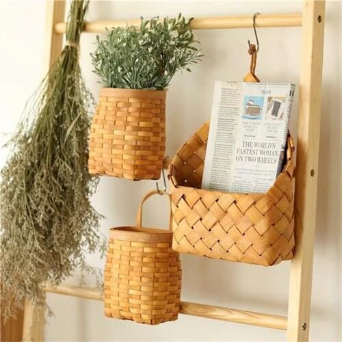 Garden Vintage Woven Flower Vase Rustic Wall Mounted Flower Pot Hanging Baskets for Home Decoration Handmade