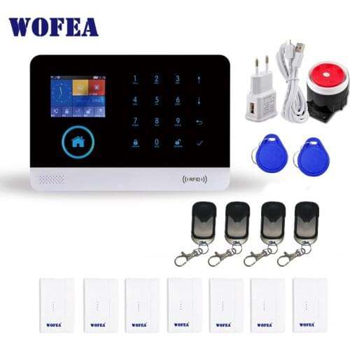 WOFEA Wireless home security WIFI GSM Alarm System door Sensor kit RFID Burglar Security LCD Touch Keyboar