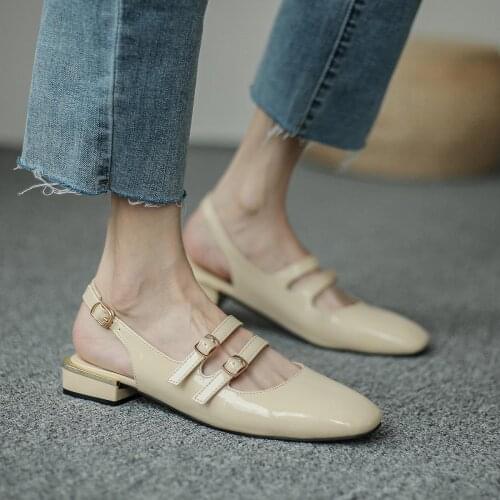 Womens Slippers Low Heel Sandals Women 2021 New Spring Wild Square Head Low Thick Heel Muller Fragrance Mary Jane