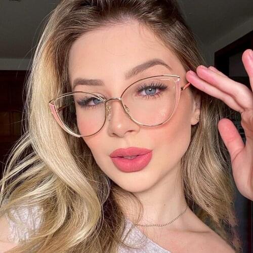 Metal Women Anti Blue Cat Eye Glasses Frame for Computer Vintage Clear Womens Eyewear Glasses Blue Light Blocking Gafas 2020