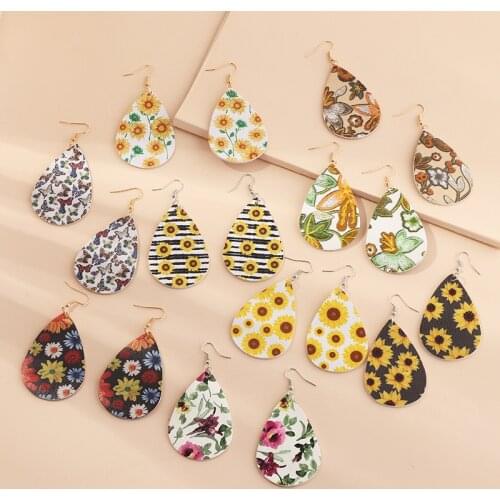 Potosala Ladies Print Earrings Lychee Pattern Leather Drop Earrings Leaf Rose Earring Fashion Jewelry Gift New