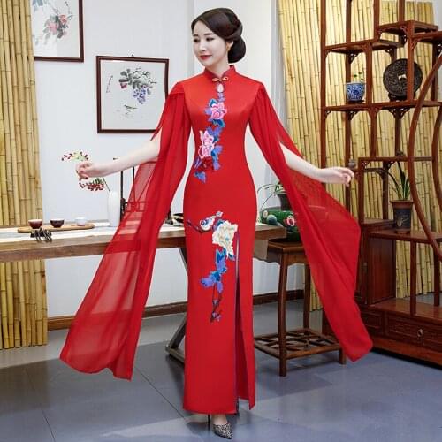 Red Womens Evening Cheongsam Wedding Party Dress Traditional Chinese Style Elegant Qipao Long Gowns Retro Vestido S-3XL