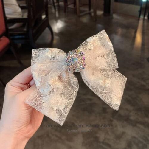 1PCS NEW Delicate Large Bow Lace Girls Top Clip Multilayer Diamond Princess Womens Spring Clip Hair Clips HeadWear