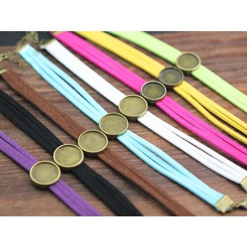 10pc Fashion10/12/14/16mm Handmade Suede Cord Charm Bracelets&Bangles Women Base Bezel Blank Setting 8 Color DIY Bracelet Making