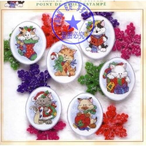 14/16/18/28 Top Quality Lovely Counted Cross Stitch Kit Kitten Cat Ornament Christmas Tree Ornaments 6 pieces Dim 08687