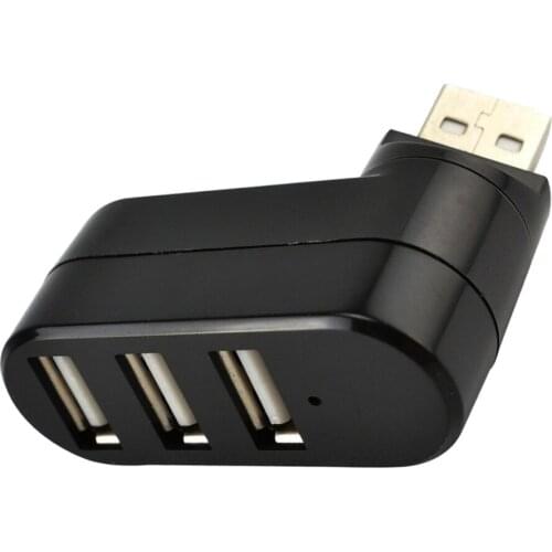 180 Degree Rotate USB 2.0 HUB Mini 3 Ports Splitter Hub Adapter Black