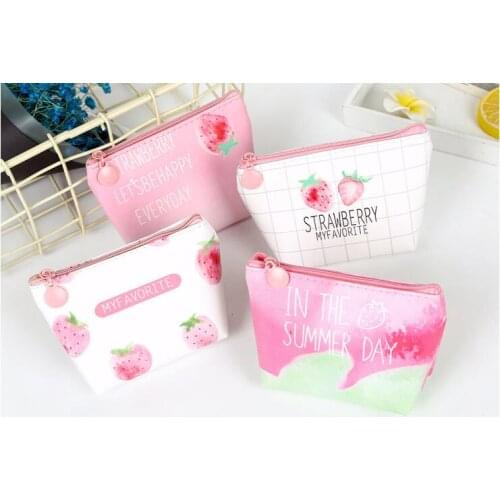 20pcs/lot! New Strawberry Fruit Pattern Coin Purse Card Holder PU Leather Key Bag Sweet Coin Purse