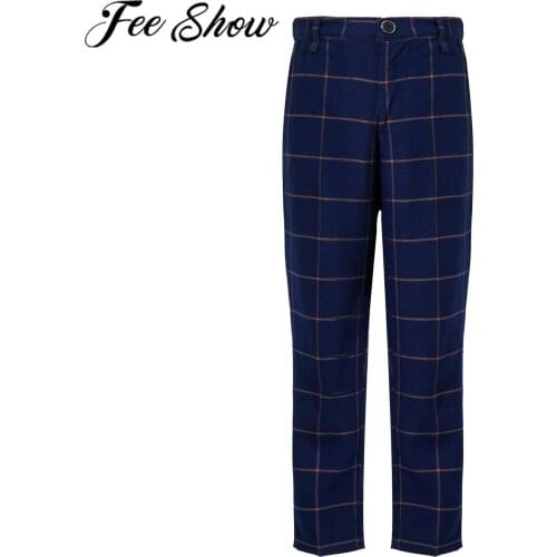2021 Plaid Pants For Kids Flower Boys Long Pants Teenagers Pants Wedding Party Gentleman Childrens Clothing Boys Kids Clothes