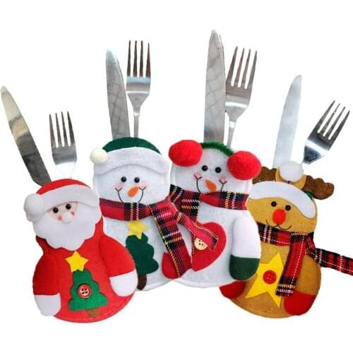 4Pcs Christmas Decoration Knifes Forks Bags Dining Table Decor Santa Claus Snowman Elk New Year Christmas Decorations For Home