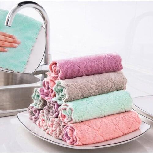 5/10PCS Kitchen Towels Soft Microfiber Cleaning Cloths Non-stick Oil Dish Cloth Rags For Kitchen Household Dish Absorbent Towel