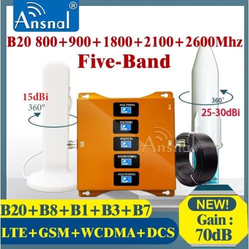 Five-Band Cellular Amplifier B20 800 900 1800 2100 2600Mhz GSM DCS WCDMA LTE 4G Mobile Booster gsm Repeater 2g 3g 4g Repeater